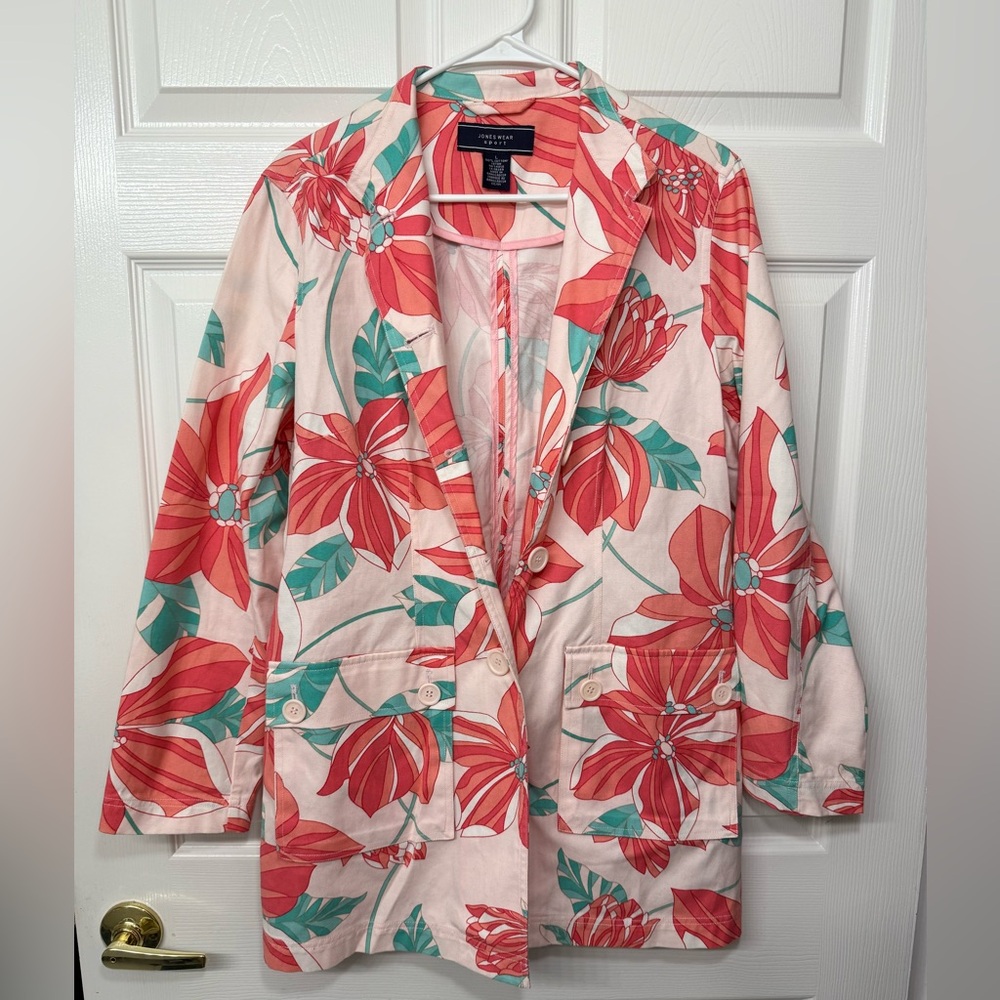 Jones Wear Pink and Green Floral Blazer Jacket Size L